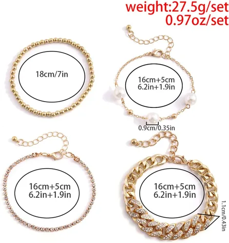 Miniatura 4 de Relojes de cara grande para hombre, delicadas pulseras de cadena dorada y plateada, estilo bohemio, ajustable, a la moda, con cuentas gruesas