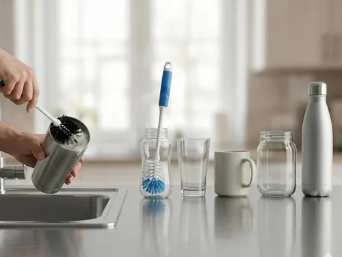Miniatura 7 de Juego de limpiador de cepillos para botellas, cepillos largos para botellas de agua con cerdas dobles y rígidas para vasos, vasos, cristalería