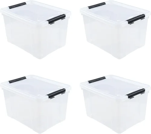 Miniatura 11 de Caja de almacenamiento de plástico transparente de 10 L, caja de almacenamiento con asa, paquete de 6