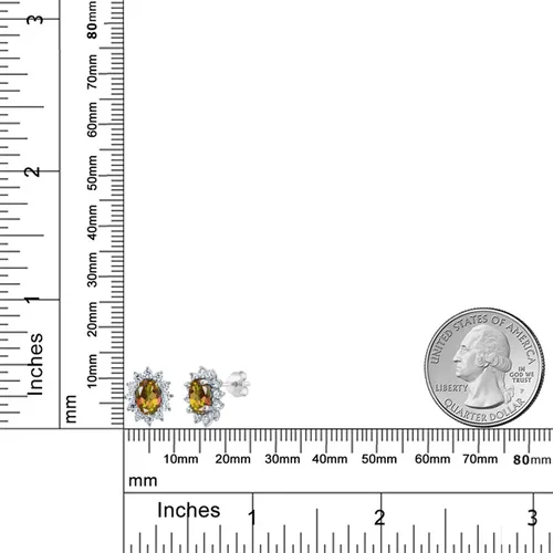 Miniatura 21 de Gem Stone King Aretes ovalados de plata de ley 925 de 0.276 x 0.197 in con piedra natal de la princesa Diana, estilo halo real para mujeres