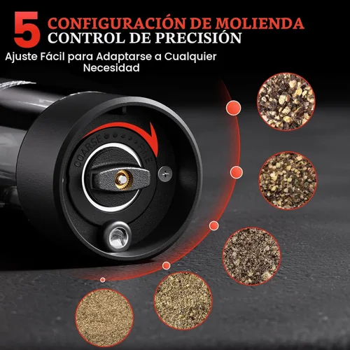 Miniatura 4 de Juego de molinillo eléctrico de sal y pimienta, batería automática, molinillo de pimienta, grosor ajustable, fácil de llenar, capacidad mejorada