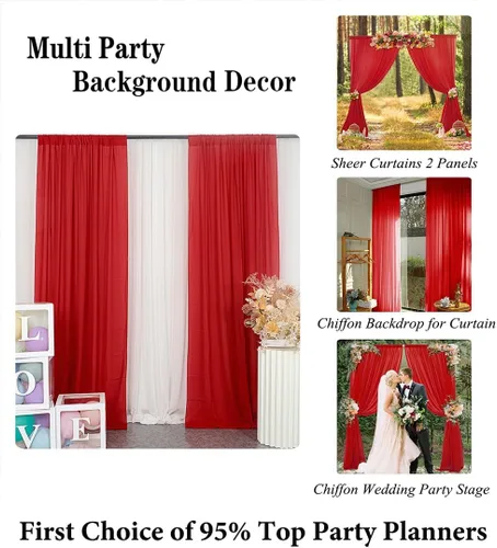 Miniatura 6 de DUOBAO Cortina de gasa roja, 2 paneles de 29 x 96 pulgadas, cortinas de fondo de boda, cortinas de playa para sala de estar, ventana de gasa