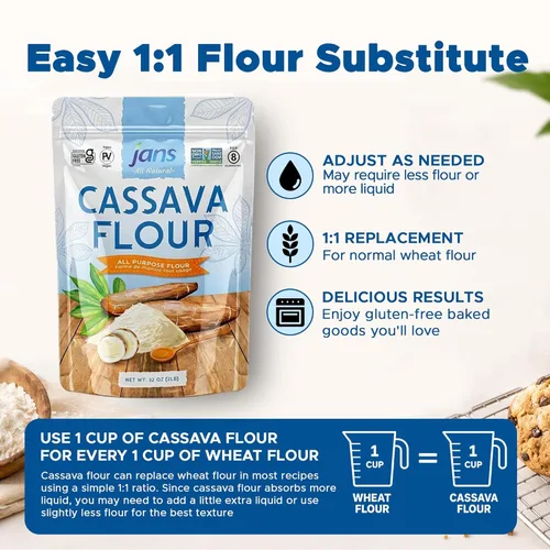 Miniatura 2 de Jans Harina de yuca, 2 libras, sustituto de harina multiusos sin gluten, harina para hornear sin cereales sin OMG, apta para paleo y AIP, harina