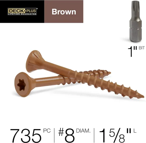 Miniatura 4 de Deck Plus Tornillos para Madera Exterior y Cercas con Revestimiento Epoxi de 1-5/8 Pulgadas #8 x 1-5/8" Torx/Star Drive Incluido Rosca Gruesa, Marrón