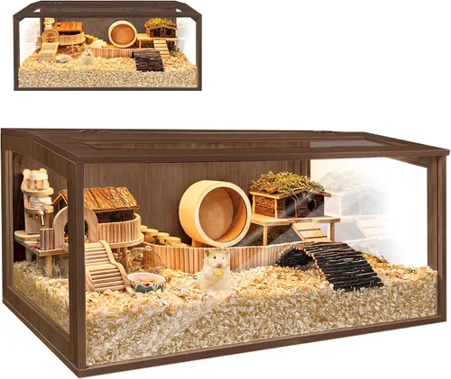 Miniatura 11 de Prolee Jaula para Hámster de Madera a Prueba de Mordidas, Hábitat de 48 Pulgadas para Ratones y Ratas con Parte Superior Abrible con Láminas Roble