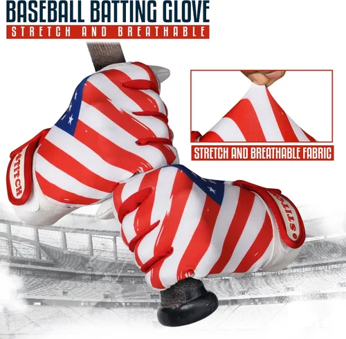 Miniatura 7 de Guantes de bateo Dot Stitch - Guantes de béisbol y sóftbol con bandera americana y bandera de EE. UU. para jóvenes, adultos y unisex Bandera