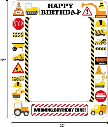 Miniatura 9 de 1 pieza de temática de construcción inflable para cabina de fotos selfie, camión volquete gigante, excavadora, grúa, zona excavadora, fiesta, marco