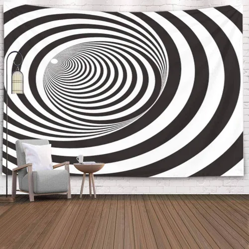 Miniatura 4 de Crannel Papel tapiz decorativo en blanco y negro, arte también conocido como estilo óptico visual que hace uso de ilusiones es un tapiz de 50 x 60