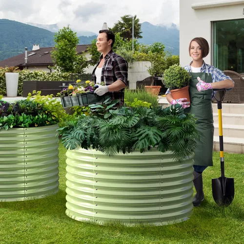 Miniatura 6 de Olle Camas de jardín elevadas de 32 pulgadas de alto, para exteriores, para verduras, cama de jardín elevada redonda galvanizada, cajas de jardín
