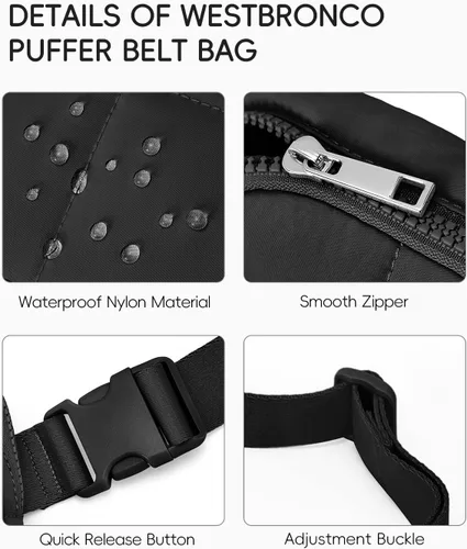 Miniatura 57 de WESTBRONCO Riñoneras para mujeres y hombres, bolsa para cinturón con bolsillos con cremallera, riñoneras modernas, bolsas cruzadas ligeras de 1