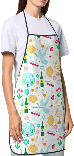 Miniatura 3 de Delantales de Pascua judía feliz, delantal de cocina para chef, impermeable, ajustable, divertido delantal para barbacoa con bolsillos para hombres