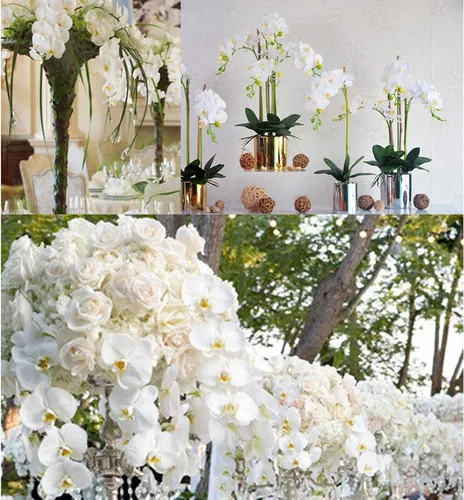 Miniatura 6 de FagusHome 6 piezas de flores artificiales de Phalaenopsis con 2 paquetes de hojas, flores artificiales de orquídea para decoración del hogar