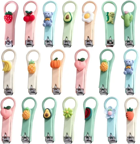 Juego de 20 cortadores de uñas de dibujos animados, cortaúñas de acero inoxidable para mujeres y hombres, estilo aleatorio, multicolor