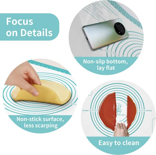 Miniatura 4 de Tapete de Repostería de Silicona Antiadherente, Tapete Grueso de Silicona para Hornear - Tapete de Masa para Enrollar, Tapete de Silicona