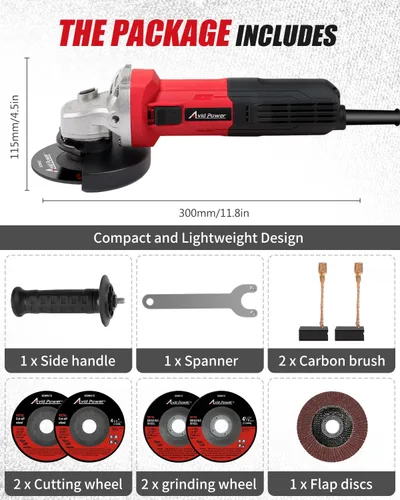 Miniatura 9 de AVID POWER Amoladora angular, herramientas eléctricas de molienda y corte de 7.5 amperios de 4-1/2 pulgadas con ruedas de molienda y corte, disco