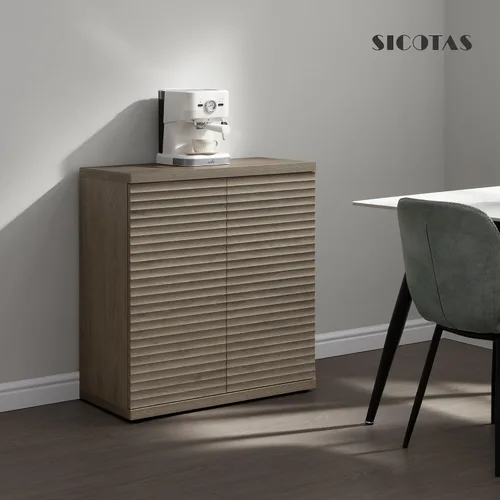 Miniatura 8 de SICOTAS Gabinete Buffet con Almacenamiento Aparador de Acento Credenza Moderna con Puertas y Estantes Consola de Medios Acanalada Mesa de Bar