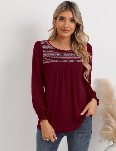 Miniatura 2 de LOMON Blusas de verano para mujer, de manga corta, estilo bohemio, bordado, informal, de algodón
