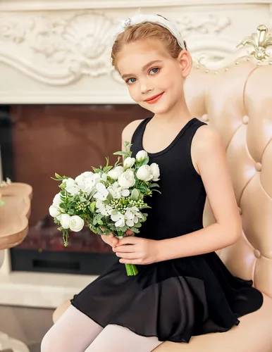 Miniatura 5 de Arshiner Leotardo de ballet con espalda hueca para niñas con falda sin mangas, vestidos de baile