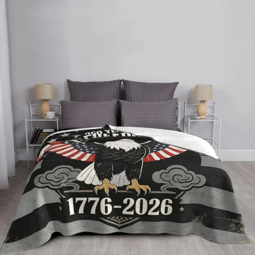 Miniatura 3 de 250 Anniversary USA Flag Flannel Fleece Throw Blankets, Patriotic Eagle Super Warm Soft Sofa Blanket All Season (40"x30")