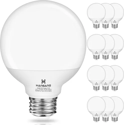 12 unidades de bombillas de tocador para baño, bombilla LED redonda de base E26, 2700 K, blanco cálido, 60 W de equivalencia, G25, bombilla de