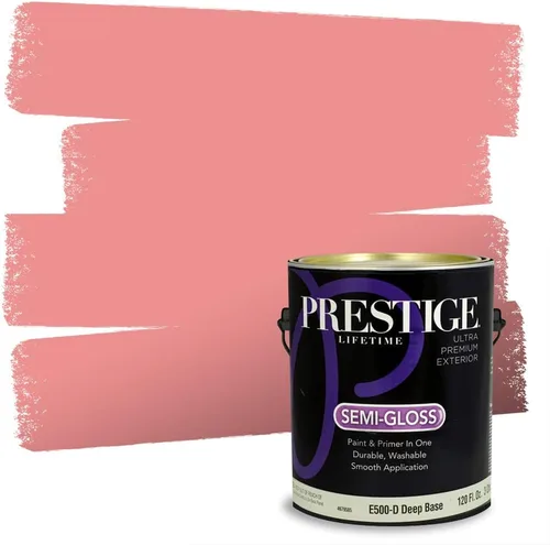 Miniatura 199 de Prestige Paints E100-T-SW6591 Pintura exterior e imprimación en uno, 1 galón, plano, combinación comparable de Sherwin Williams Amaryllis, 1 galón