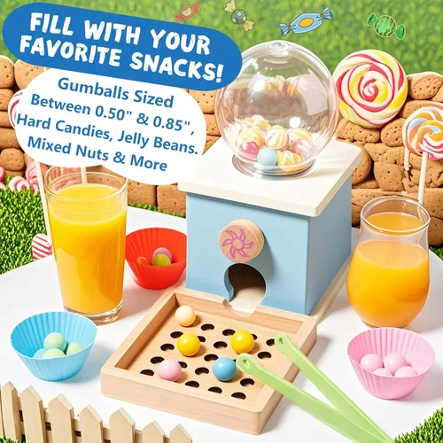 Miniatura 4 de QimuMku Máquina de chicles de madera de 9.6 pulgadas, juguetes Montessori para niños de 3, 4 y 5 años, juguete de actividades de aprendizaje Máquina
