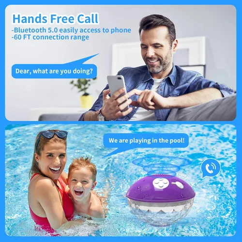 Miniatura 4 de Altavoces Flotantes de Piscina con Luces Coloridas, Altavoz Inalámbrico Bluetooth para Piscina Flotante IP68 Impermeable, Micrófono Integrado
