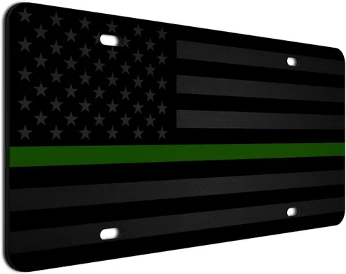 Miniatura 61 de JASS GRAPHIX Placa de matrícula personalizada con la bandera estadounidense de línea amarilla, homenaje personalizado a despachadores y operadores