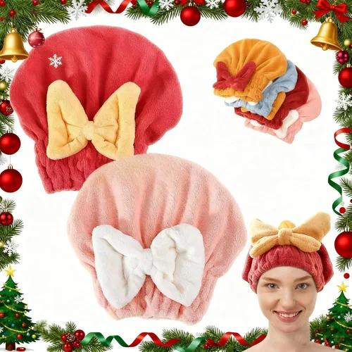 Miniatura 10 de 2 piezas de gorras de secado de cabello de microfibra, nueva toalla de pelo absorbente de Navidad 2026 para cabello húmedo de mujer, toalla de pelo