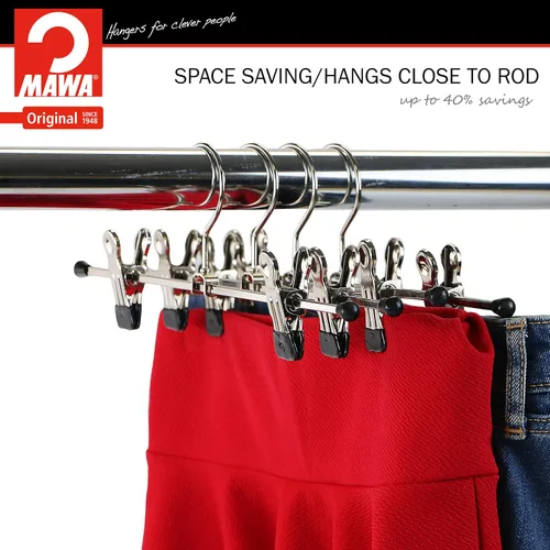 Miniatura 2 de Mawa by Reston Lloyd - Percha de ropa para pantalones y faldas con dos clips antideslizantes, estilo K/30D, 12 pulgadas, juego de 12, negro