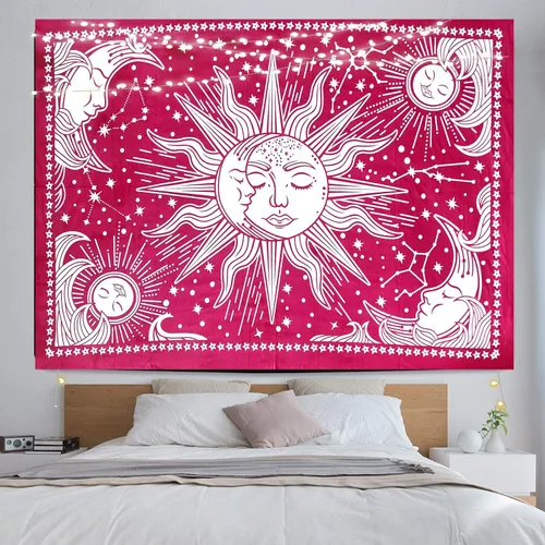 Miniatura 10 de ICC - Tapiz de sol y luna, tapiz de sol blanco y negro, sábana para colgar en la pared, decoración de habitación, tapices estéticos de arte místico