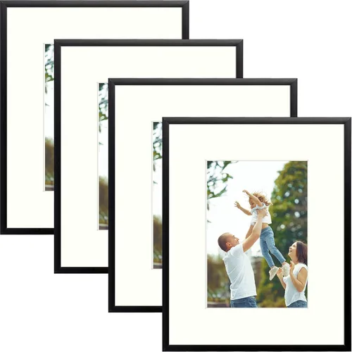 Miniatura 17 de Golden State Art Portarretratos de 5 x 7 pulgadas con paspartú para fotos de 4 x 6 pulgadas, juego de 4 marcos de aluminio de vidrio real de alta