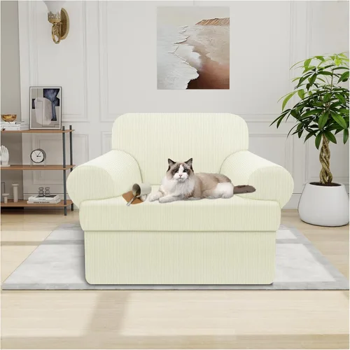 Miniatura 72 de Funda impermeable para silla con brazos, juego de 2 piezas, funda a rayas para 1 sofá separado con cojín en T, fundas de sillón de tela