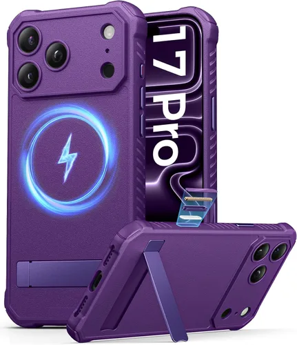 ASAFCASE Funda magnética para iPhone 17 Pro, soporte integrado, compatible con MagSafe, resistente caída de grado militar, control de cámara, funda