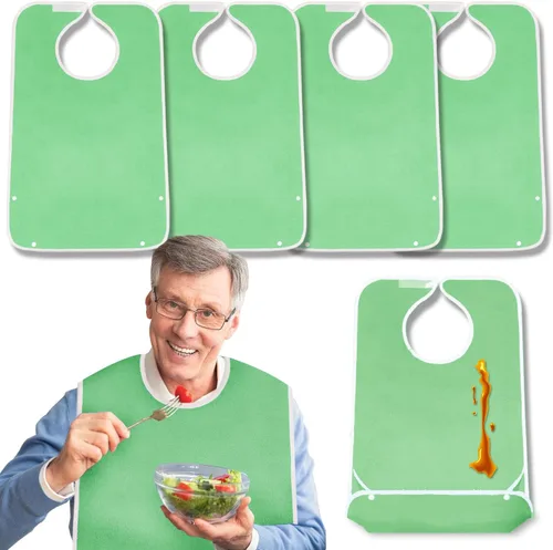 Miniatura 10 de Paquete de 4 baberos de tela de rizo para adultos con atrapamigajas, baberos para adultos lavables y ajustables, unisex, para hombres, mujeres