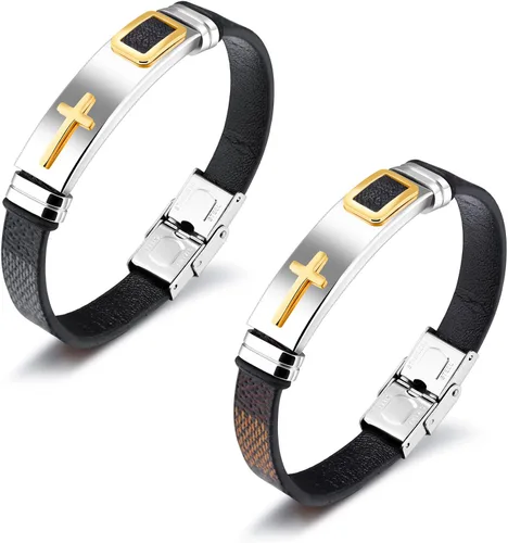 Miniatura 4 de StarLight Pulseras religiosas de cruz para hombre, acero inoxidable y cuero de silicona, para adolescentes, niños y hombres, Cuero de silicona,