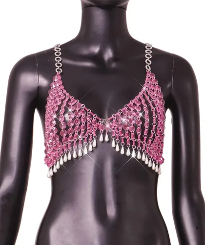 Miniatura 4 de Sujetador de cadena de cuerpo sin espalda halter de perlas sexy para mujer
