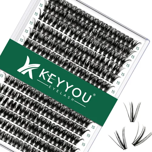 Miniatura 48 de Kit de extensión de pestañas DIY KEYYOU 300 piezas, kit de racimos de pestañas con removedor de pegamento y aplicador, fácil de usar