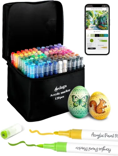 Marcadores de pintura acrílica de 120 colores con aplicación gratuita, juego de pintura acrílica de doble pincel y punta fina para adultos,