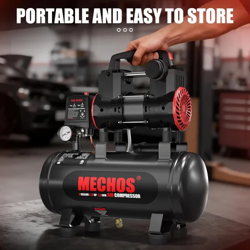 Miniatura 7 de Compresor de aire portátil con tanque de acero de 3 galones, 1.15 HP 2.2 CFM @ 90 PSI, compresor de aire sin aceite de 116 PSI máx. para garaje, uso