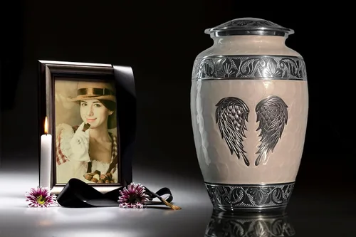 Miniatura 6 de Urnas de cremación para cenizas humanas de adultos femeninos y masculinos – Urnas de entierro y funeral decorativas grandes con diseño de alas