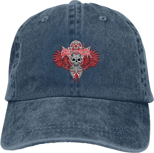 Miniatura 9 de Cowboy Hat Trendy Hats for Man and Women Djustable Four Season Outdoor Baseball Cap of Hell Skull with Angel Navy Blue