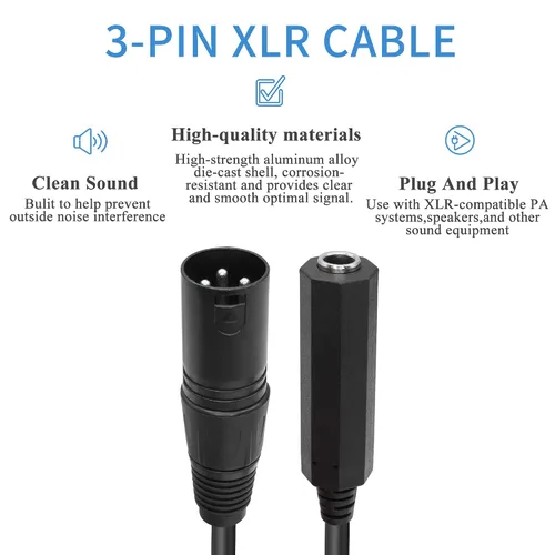 Miniatura 4 de QIANRENON XLR macho a 1/4 "hembra adaptador de cable de equilibrio TRS 0.250 in a XLR 3 pines mono audio conectar convertido cable de interconexión