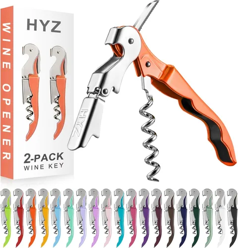 Miniatura 9 de HYZ Paquete de 2 sacacorchos para camarero, llave de vino profesional para servidores, camarero con cortador de lámina, abridor manual de botellas