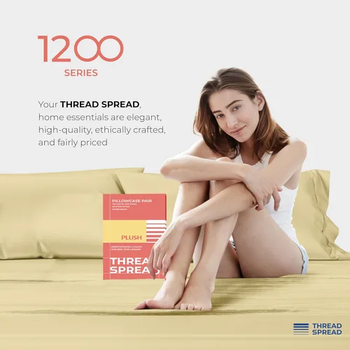 Miniatura 7 de Thread Spread Fundas de Almohada de Algodón Egipcio 100% Tamaño Estándar/Queen Juego de 2 - Fundas de Almohada Beige Satén de Lujo con Cuenta