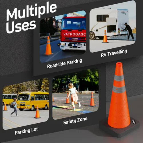 Miniatura 2 de BATTIFE Paquete de 4 conos naranjas plegables de seguridad de tráfico de 28 pulgadas con base negra pesada, conos emergentes multiusos y collar