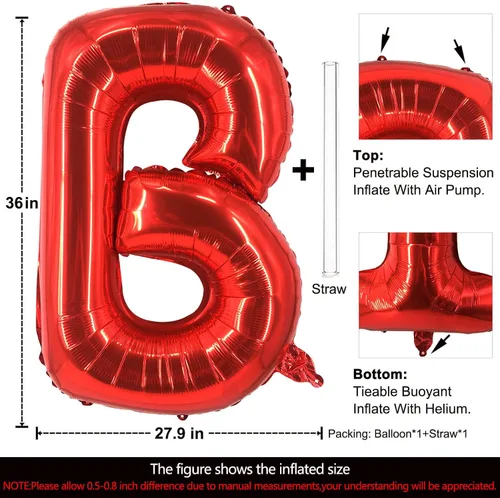 Miniatura 2 de Lovoir Globos grandes de 40 pulgadas con la letra B roja de gran tamaño, globo de helio de aluminio de Mylar para decoración de fiesta de Letra roja