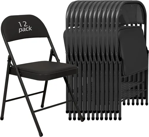 Miniatura 25 de Juego de 4 Sillas Plegables Tapizadas en Negro - Cómodas Sillas Apilables Portátiles para Interior y Exterior, Eventos, Fiestas, Oficina, Boda Negro