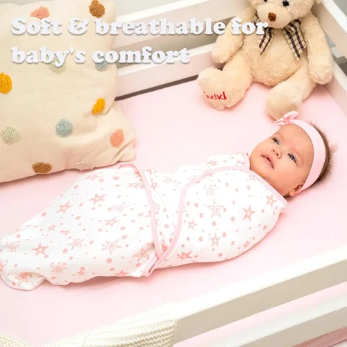 Miniatura 4 de Mantas para envolver para recién nacidos – Juego de 3 mantas para bebés de 0-3 meses – Saco de dormir ajustable – Bufanda suave de algodón orgánico