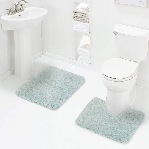 Walensee - Juego de tapete antideslizante para baño, mullido, de suave microfibra, absorbente de agua, lavable a máquina, alfombra de felpa gruesa